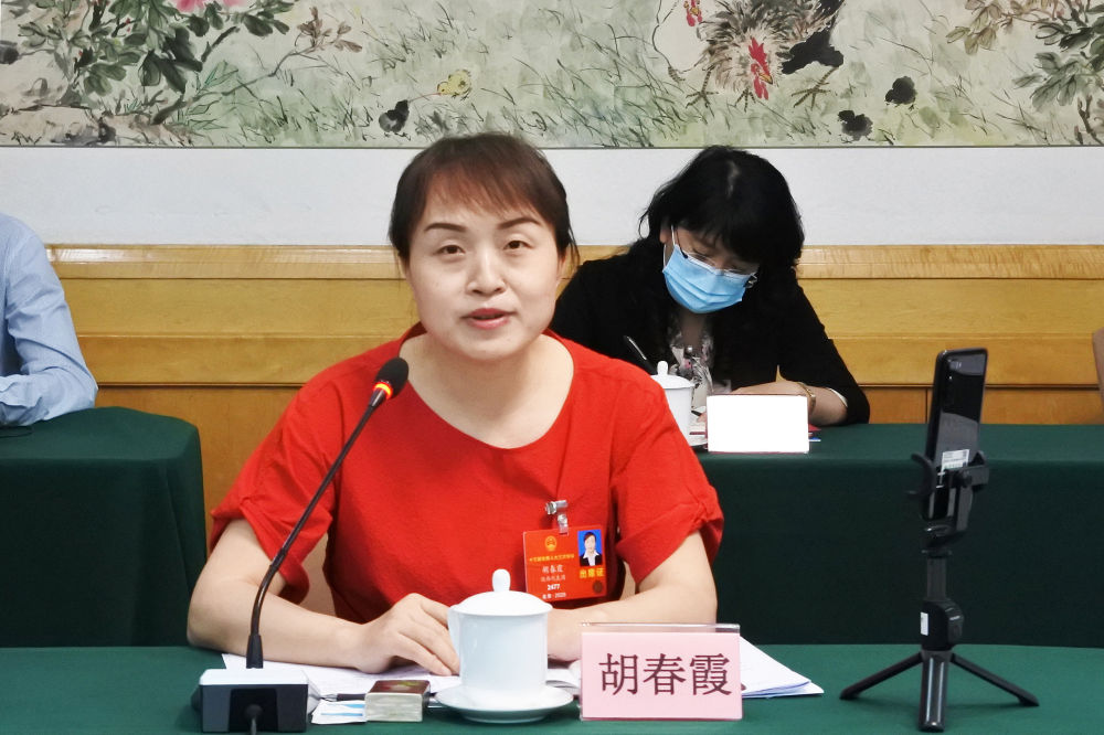 5月23日，全國(guó)人大代表胡春霞在參加分組審議政府工作報(bào)告時(shí)發(fā)言。新華社記者　吳雨　攝